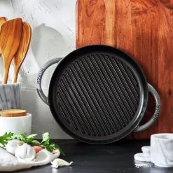Staub Pure Grill 26 Cm, Rund, Grafitgrå, Støbejern -Køkkenudstyr Butik 1203018 LS 01