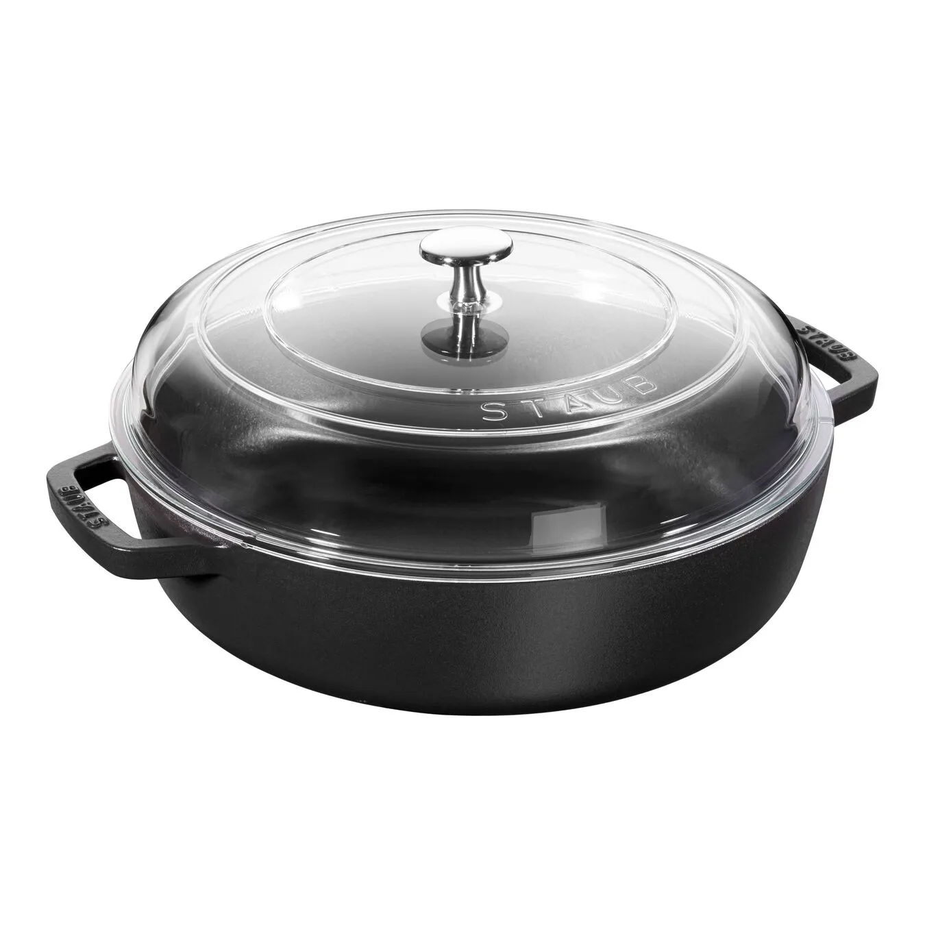 Staub Sautepande Med Glaslåg 24 Cm, Støbejern 1 Staub Sautepande Med Glaslåg 24 Cm, Støbejern