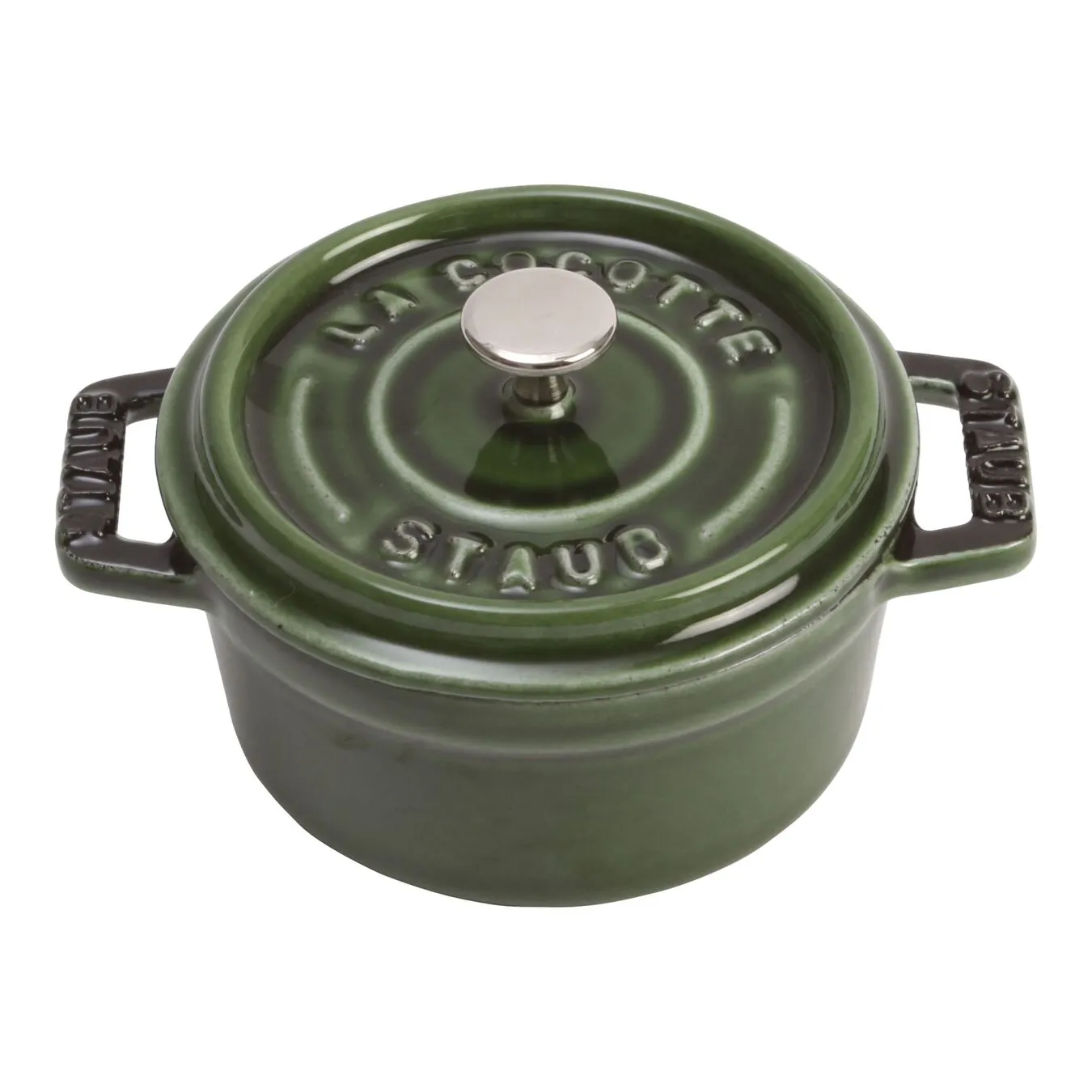 Staub Mini Cocotte 10 Cm, Rund, Basilikum-Grøn, Støbejern 1 Staub Mini Cocotte 10 Cm, Rund, Basilikum-Grøn, Støbejern
