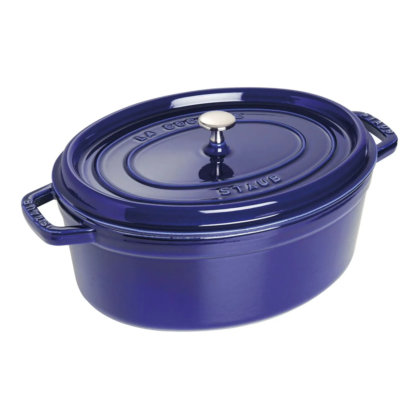 Staub Cocotte 31 Cm, Oval, Mørk-Blå, Støbejern 1 Staub Cocotte 31 Cm, Oval, Mørk-Blå, Støbejern