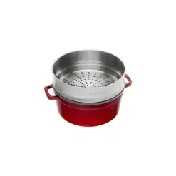 Staub Cocotte Med Dampindsats 26 Cm, Rund, Kirsebærrød, Støbejern -Køkkenudstyr Butik 40510 601 0 2