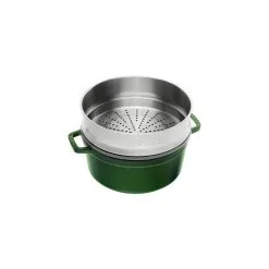 Staub Cocotte Med Dampindsats 26 Cm, Rund, Basilikum-Grøn, Støbejern -Køkkenudstyr Butik 40510 603 0 2