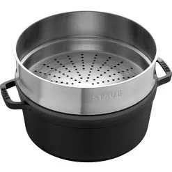 Staub Cocotte Med Dampindsats 26 Cm, Rund, Sort, Støbejern -Køkkenudstyr Butik 40510 606 0 4