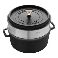 Staub Cocotte Med Dampindsats 26 Cm, Rund, Sort, Støbejern